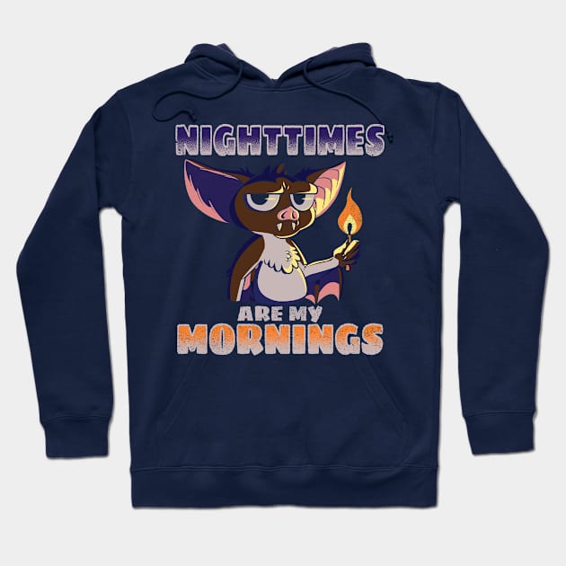 Nighttimes Are My Mornings | Funny Cute Bat Night Fire Spooky Halloween Hoodie by CrocoWulfo